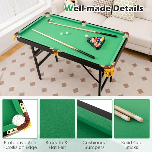 GLACER 48" Foldable Pool Table Set, Portable Billiards Table with 2 Cue Sticks, 16 Balls, Triangle Rack, 2 Chalks & Brush, Compact Folding Design for Kids, Indoor & Outdoor Use