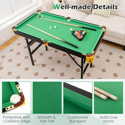 GLACER 48" Foldable Pool Table Set, Portable Billiards Table with 2 Cue Sticks, 16 Balls, Triangle Rack, 2 Chalks & Brush, Compact Folding Design for Kids, Indoor & Outdoor Use