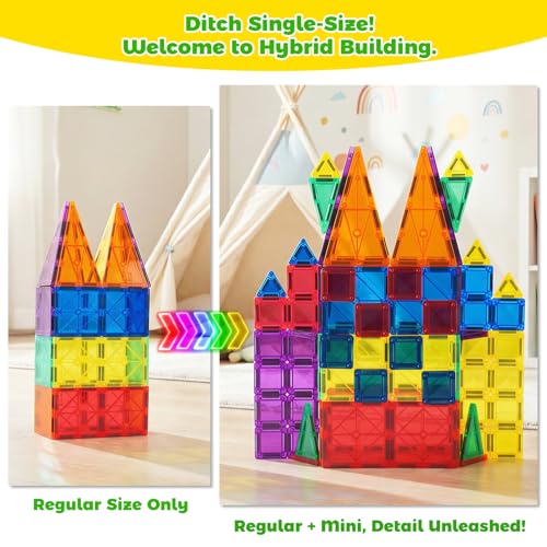 NEOROD Magnetic Tiles Travel Set - 72 PCS Regular & Mini Mixed Building Tiles - STEM Educational Toys for Toddlers & Kids - Portable Storage Box for Outing - Birthday Gift for Boys Girls - style: mixed-72pcs