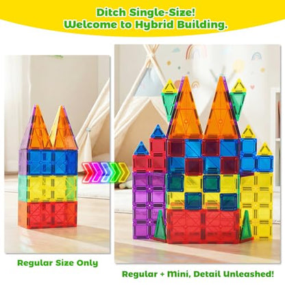 NEOROD Magnetic Tiles Travel Set - 72 PCS Regular & Mini Mixed Building Tiles - STEM Educational Toys for Toddlers & Kids - Portable Storage Box for Outing - Birthday Gift for Boys Girls - style: mixed-72pcs