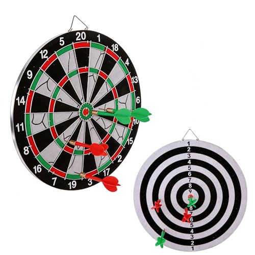 11.42" Double Sided Dartboard Flocking Surface Set with 4 Steel Tip Darts 6g for Family Party/Room/Bar/Garage