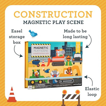 Petit Collage Magnetic Play Scene, Construction Site – Magnetic Game Board with Mix and Match Magnetic Animal Friends, Ideal for Ages 3+ – Includes 2 Scenes and 40 Magnet Pieces - color: Multicolor