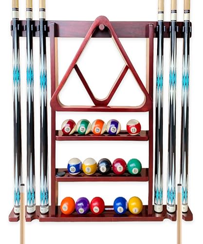 Pool Cue Stick Holder Wall Mount, Pool Cue Holder, Billiard Cue Rack For Pool Table Accessories. Pool Table Stick Holder Wall Mount Made Of 100% Solid Wood (Dark Mahogany) - color: Dark Mahogany
