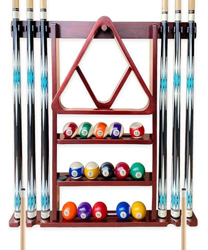 Pool Cue Stick Holder Wall Mount, Pool Cue Holder, Billiard Cue Rack For Pool Table Accessories. Pool Table Stick Holder Wall Mount Made Of 100% Solid Wood (Dark Mahogany) - color: Dark Mahogany
