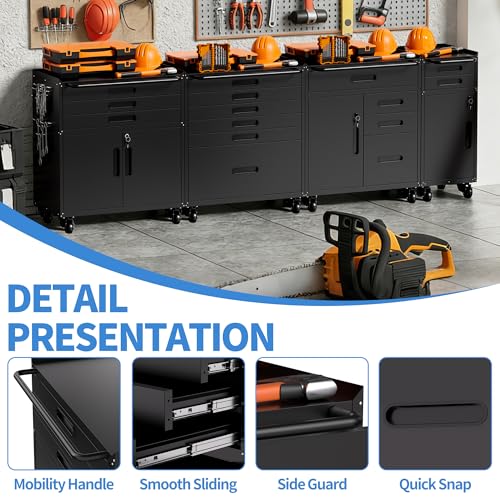 Metal Garage Storage Cabinet with Wheels, Rolling Tool Cabinet with 6 Drawers, Heavy Duty Tool Cabinet with Workbench, Assembly Required, Black - color: Black, style: 6 Drawers