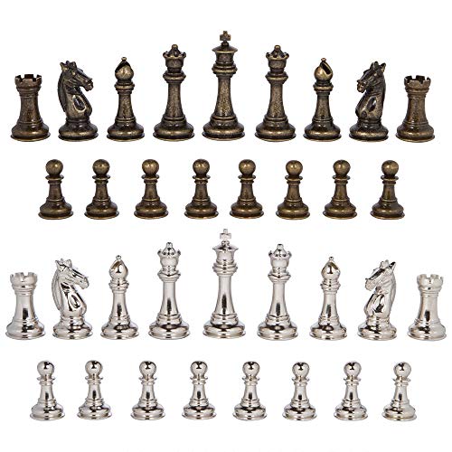 Edgemar Silver and Bronze Metal Chess Pieces with 3.75 Inch King and Extra Queens, Pieces Only, No Board