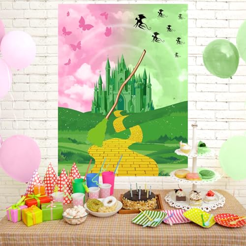 Faccito Witch Party Decorations Pin The Broom Pink and Green Games with Large Poster 24 Stickers and Blindfold Games Set for Halloween Witch Party Decorations Pink and Green Activities Supplies - style: Witch