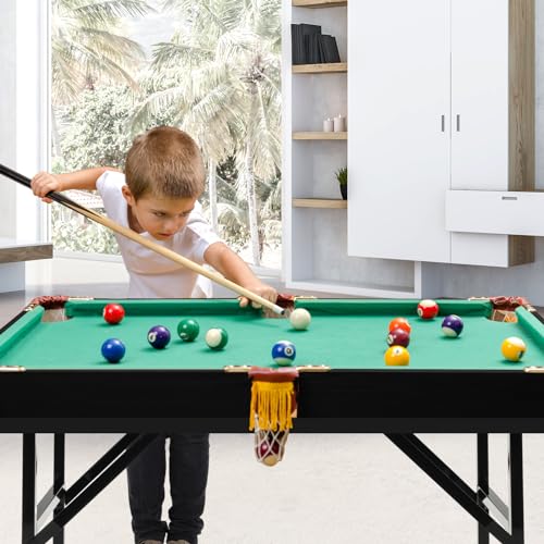 LDAILY 47"/48" Billiard Table Set, Portable Pool Ball Game with 2 Cue Sticks, 2 rubs & 16 Balls, Pocket Holders, Triangle Gauge, Brush, Mini Tabletop Pool Set for Kids Adult