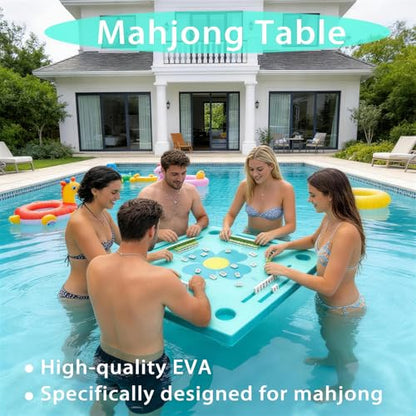 Floating Mahjong Table for Pool, Double-Sided Waterproof Game Tray with Cup Holders, EVA Floating Game Table for Pool, Pool Mahjong Table Floating for Mahjong, Poker, Cards, Dominoes & Scrabble