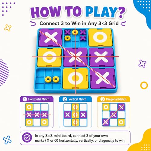 Upgraded 3D Tic-Tac-Toe Board Game for Kids & Adults - Montessori STEM Mind & Logic Brain Teaser, Fun Family Interactive Tabletop Party Game, Ideal Gift for Boys & Girls Ages 3+