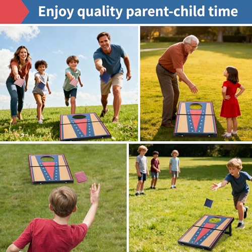 Portable Cornhole Board Set,24 x 16 in Corn Hole Games, Adjustable Angle & Dual Modes (Child/Adult) for Free Switch,Extra-Thick Material, Cornhole Game Boards with 8 Bean Bags with Storage Bag