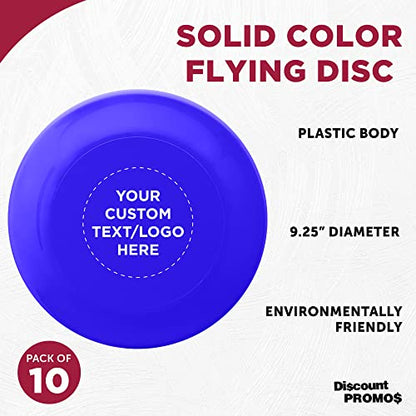 DISCOUNT PROMOS Frisbee Flying Discs in Bulk, 9.25 in. Fun Family Beach Game - color: - Custom - Reflex Blue, size: 10 flying discs