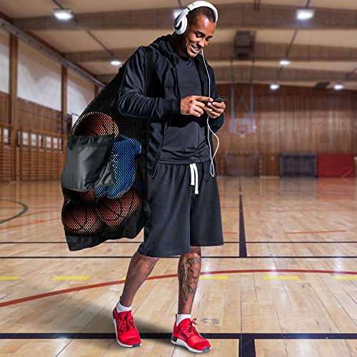 BROTOU Thickened Extra Large Sports Ball Bag Mesh Socce Ball Bag Heavy Duty Drawstring Bags Team Work for Holding Basketball, Volleyball, Baseball, Swimming Gear with Shoulder Strap - size: 24" x 36"