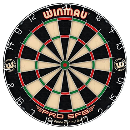 WINMAU Man Cave Complete Dartboard Cabinet Set - Pro-SFB Bristle Dartboard, 2 Sets Steel Tip Darts, Oche Strip & Scorecard, Home Games Room Darts Setup, Black