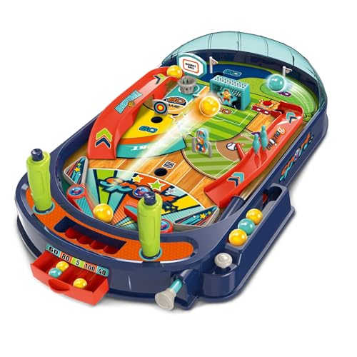 Kids Pinball Machine — Tabletop Arcade Game with Obstacles, Pull-Rod Launcher, Flippers, Scoring Targets, Pins & Mini Hoop, 1-2 Player Mini Pinball for Kids Ages 3+ - style: Sport Pinball
