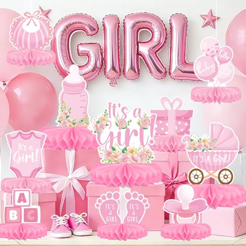 Girl Baby Shower Decorations Set - Kit with Pink Honeycomb Centerpiece, Baby Reveal & Themed Table Decor for the Baby Girl Shower Decorations - style: Girl