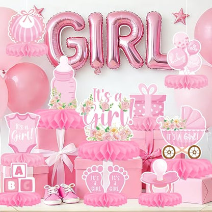 Girl Baby Shower Decorations Set - Kit with Pink Honeycomb Centerpiece, Baby Reveal & Themed Table Decor for the Baby Girl Shower Decorations - style: Girl