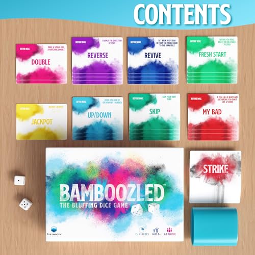 Blue Wasatch Games Bamboozled - A Hilariously Fun Bluffing Dice & Card Game, Family-Friendly Party Game for Kids, Teens & Adults, Ages 8+, Fast and Easy to Learn