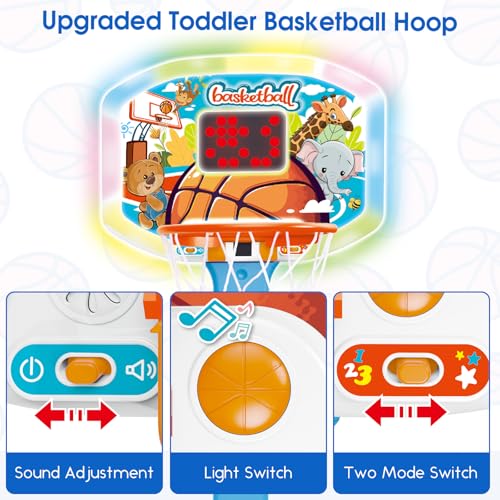 Toddler Basketball Hoop Indoor for Age 1-3, Kids Basketball Hoop with Led Light Scoreboard, Adjustable Basketball Goal with 3 Balls, Outdoor Sport Toy for 1 2 3 4 Year Old Baby Boy Girl Birthday Gift