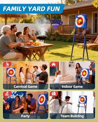 Axe Throwing Game for Backyard with Bristle Target & 12 Throwing Axes Set, Indoor & Outdoor Games for Adults, Kids & Family, Yard Games Toys, Axe Throwing Target,Dart Board,Carnival Games(Blue)