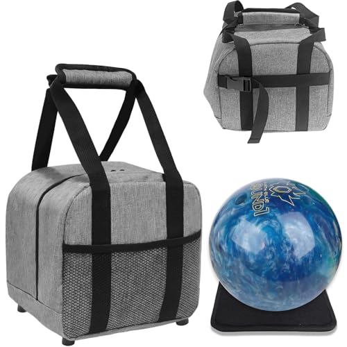 ALSLEA Single Bowling Ball Bag 1 Ball Extra Ball Organizer with Padded Ball Holder, Portable Small Zipper Case with Mesh Pocket, Bowling Gifts for Men, Kids, Beginners (Gray)