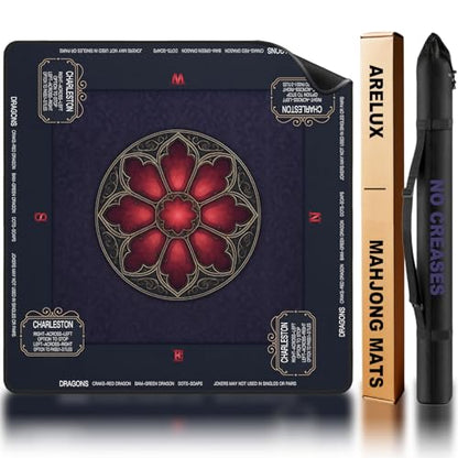 ARELUX Neoprene Mahjong Mat with Carrying Bag 32"x32" No Creases Rolled Shipping American Mat with Charles Rules Anti-Slip & Noise Reduction Table Cover for Poker, Card & Board Game(Black) - color: Black