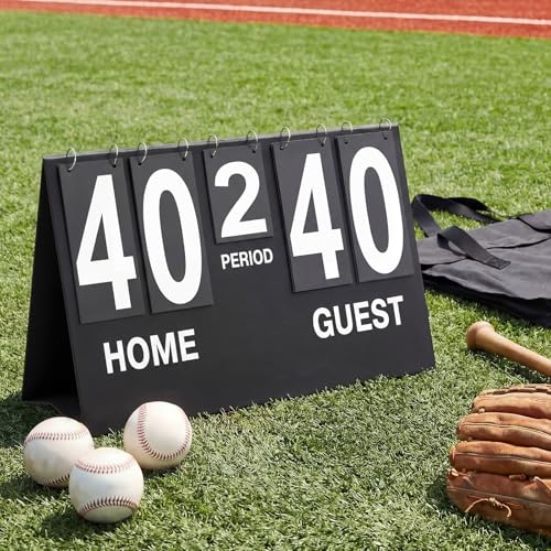 Soulchen Extra Large Baseball Scoreboard, 26 x 18 Inch Portable Flip Score Board with Storage Bag, Foldable Tabletop Score Keeper with Large Numbers for Baseball Basketball Volleyball Tennis