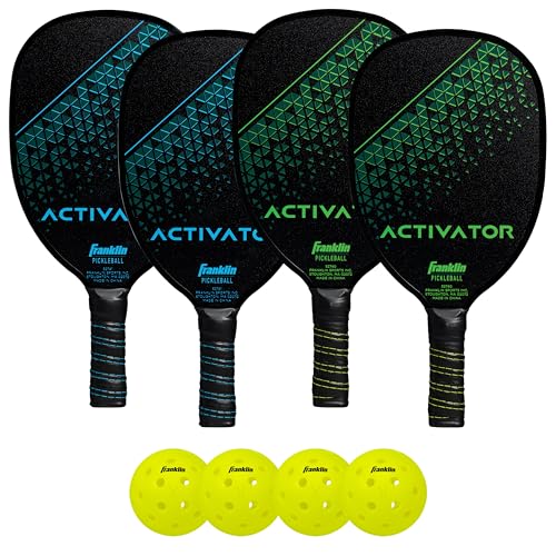 Franklin Sports Pickleball Paddle and Ball Set - Wooden Pickleball Rackets + Balls - Activator - USAPA Approved | Ball Set - style: 4 Player Set - Blue/Green