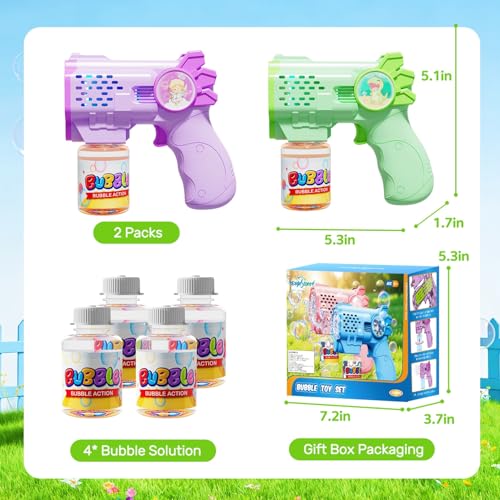 EagleStone Bubble Guns Bubble Machine for Toddlers, 10,000 Bubbles/Min Automatic Bubble Blower with Lights, 4 Pre-Filled Solutions, Light Up Bubble Blaster Outdoor Easter Birthday Gifts for Boys Girls - color: Green,purple