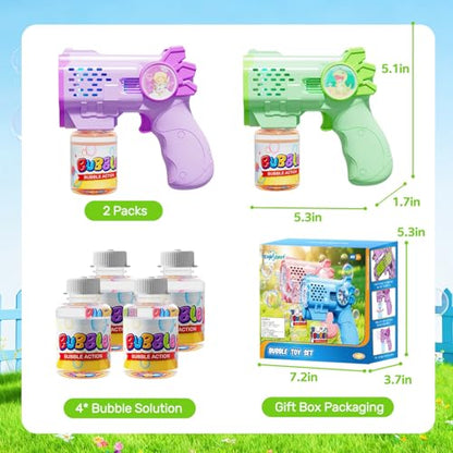 EagleStone Bubble Guns Bubble Machine for Toddlers, 10,000 Bubbles/Min Automatic Bubble Blower with Lights, 4 Pre-Filled Solutions, Light Up Bubble Blaster Outdoor Easter Birthday Gifts for Boys Girls - color: Green,purple