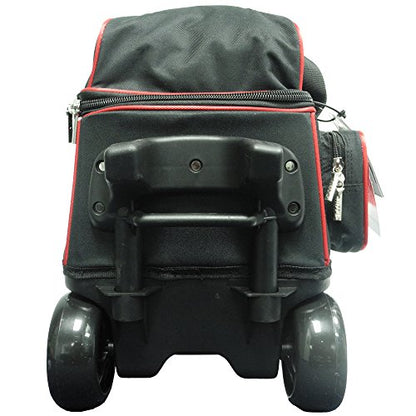 Pyramid Path Premium Deluxe 2 Ball Double Roller Bowling Bag With Large Separate Shoe Compartment (Up To US Mens Size 15) and Oversized Accessory Pocket, Retractable Locking Handle - Extends to 37" - color: 1-Red