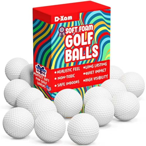 D-Xam Foam Golf Balls Bulk Practice Golf Ball Soft Multicolor, Yellow, White or Orange | Long Lasting & Realistic Feel | Limited Flight Use Indoors Outdoors Backyard Training - color: White
