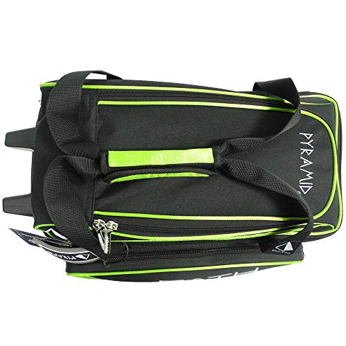 Pyramid Path Premium Deluxe 2 Ball Double Roller Bowling Bag With Large Separate Shoe Compartment (Up To US Mens Size 15) and Oversized Accessory Pocket, Retractable Locking Handle - Extends to 37" - color: Lime