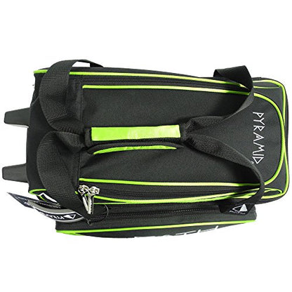Pyramid Path Premium Deluxe 2 Ball Double Roller Bowling Bag With Large Separate Shoe Compartment (Up To US Mens Size 15) and Oversized Accessory Pocket, Retractable Locking Handle - Extends to 37" - color: Lime
