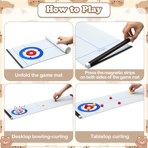 Capoda Tabletop Curling and Bowling Games Baby Shower Game Set Include 8 Curling 6 Bowling 1 Mat 2 Magnetic Strip for Indoor Birthday Bridal Shower Gender Reveal Table Decoration Supplies(Brown Bear) - style: Brown Bear