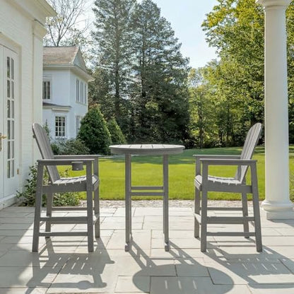 Patio Bar Tables Set of 3, HDPE Outdoor High Top Table and Chairs Set Height Table Chairs Adirondack Bar Set for Garden, Backyard, Yard, Pool, Balcony, Grey - color: Ø31.1" Bar Set of 3, Grey