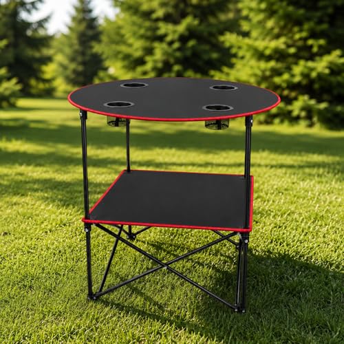 Portable Camping Table Folding Picnic Tables Lightweight Folding Table Waterproof Canvas Beach Table for Outside with 4 Cup Holders & Carry Bags for Camping, Beach, Campfires and Tailgating