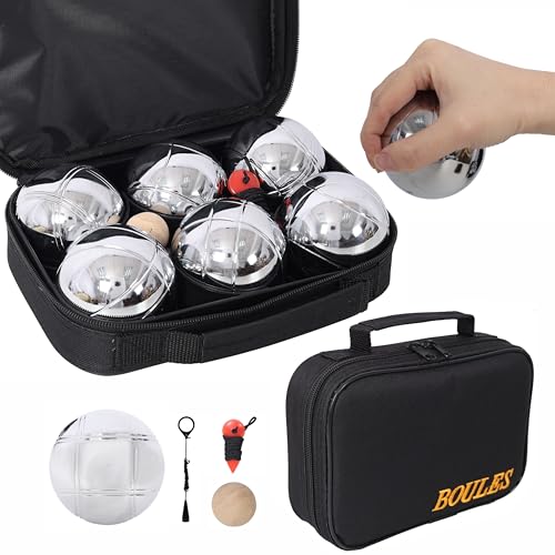 Bocce Sets Petanque Game Set, 6 Pcs Official Size Metal Boules Set with Carrying Bag, Outdoor Lawn Game for Beach Backyard Family Party (Black) - color: Black