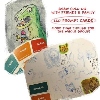 CHAOTIC DRAW ALONG 110 Drawing Prompt Cards, Creative Sketch Game with 105 Unique Prompts and 5 Blank Cards for Artists, Families, Classrooms and Party Games