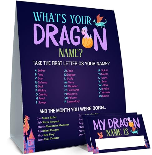Dragon Birthday Party Decorations-Birthday Party Games,Dragon Theme Birthday Party Sign,Baby Shower Decorations,Birthday Party Game,Baby Shower Games,What's your Dragon Name - style: Dragon 2