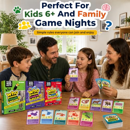 QUOKKA Who Guess It Better Game Set – Animals & Countries Educational Game with Visual Clues, 3 Card Sets Bundle, Screen-Free Travel Games for Kids Ages 6+ - color: 3set