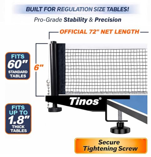 TINOS Premium Table Tennis Net & Post | Pro Screw Clamp Ping Pong Net