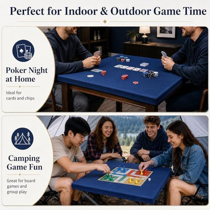 party greeting Game Table Cover for Square Tables Game Tablecover Folding Elastic Contraction Felt Gaming Mat for Card Playing Poker Cards Mahjong Puzzles Board Games (Blue 34 x 34 Inch) - color: Blue