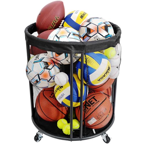 Kingarage Ball Storage Bin, Sports Ball Storage Cart, Ball Holder with Wheels for Basketball, Soccer, Garage, School, Indoor, Outdoor Ball Basketball Storage Rack Upgraged - color: XL