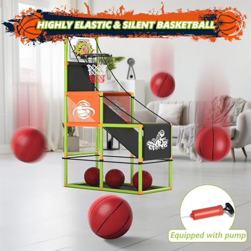 Arcade Basketball Game Set with Electronic Scoreboard&LED Light: Boy Toys Basketball Hoop Indoor Outdoor with 4 Balls & Air Pump Sports Carnival Games Christmas Birthday Gifts for Kids 3-12 Years Old - style: Green Scoring Basketball Hoop