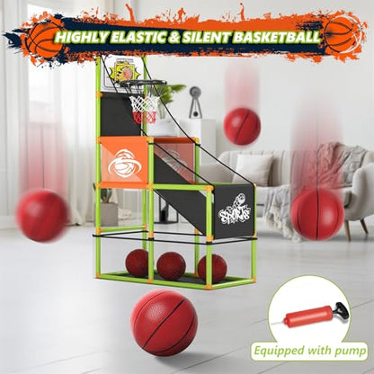 Arcade Basketball Game Set with Electronic Scoreboard&LED Light: Boy Toys Basketball Hoop Indoor Outdoor with 4 Balls & Air Pump Sports Carnival Games Christmas Birthday Gifts for Kids 3-12 Years Old - style: Green Scoring Basketball Hoop