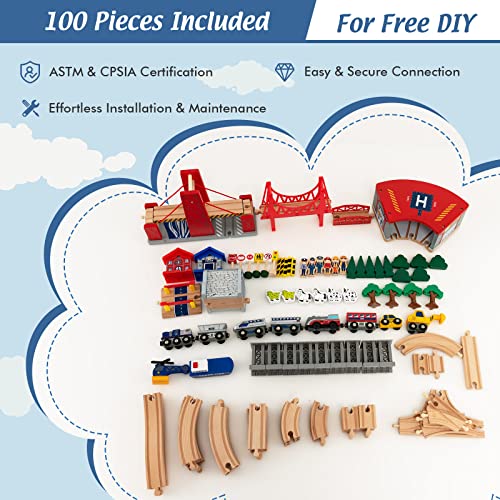 Costzon 2-in-1 Wooden Train Table with Storage Drawer | Kids Activity Table w/ 100 Pieces Railway, Track, Cars, City, DIY Design, Reversible Tabletop, Gift for Boys Girls - size: 48" x 24.5" x 16" (L x W x H)