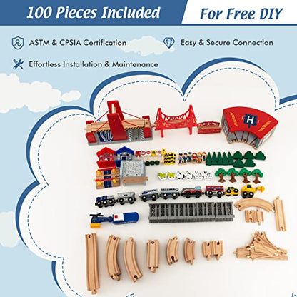 Costzon 2-in-1 Wooden Train Table with Storage Drawer | Kids Activity Table w/ 100 Pieces Railway, Track, Cars, City, DIY Design, Reversible Tabletop, Gift for Boys Girls - size: 48" x 24.5" x 16" (L x W x H)