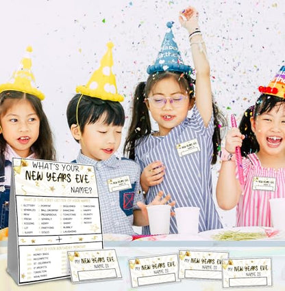 What's Your New Years Name, 1 Game Sign and 30 Name Stickers, Birthday Decor for Kids Party, Family Funny Games - style: Newyear