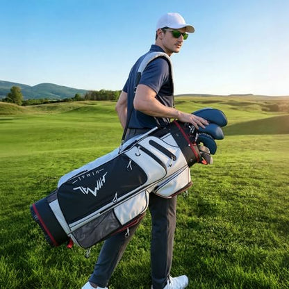 uniHimal Golf Cart Bag with 14-Way Full-Length Dividers, Golf Bag for Men Women with Magnetic Leather Pocket, Handles and Rain Cover, Lightweight Golf Club Bag Includes Cooler Pockets - color: White